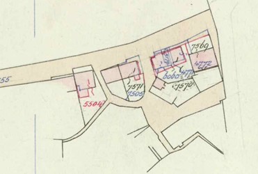 <p>Kadastrale hulpkaart, gemeten in 1951, van de perceelswijziging van De Brink 30 na de verbouwing in 1947 (Kadaster). </p>
